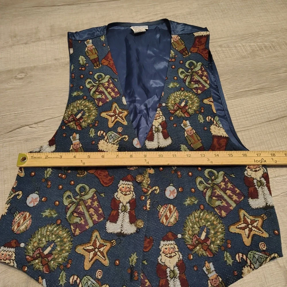 Backroad Blues Vintage Christmas Tapestry‎ Vest Santa Nutcracker Navy Large USA